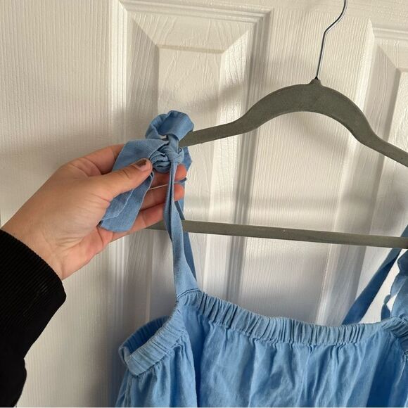 J.Crew Blue Tie Shoulder Eyelet Dress Size Medium - Picture 7 of 10
